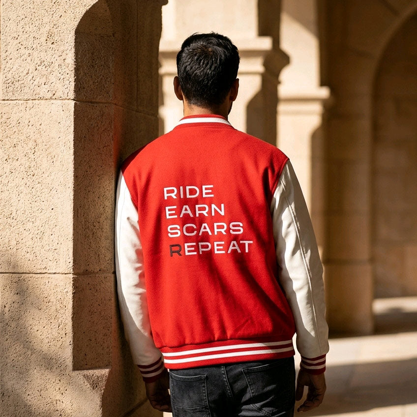 Cooldown varsity jacket red