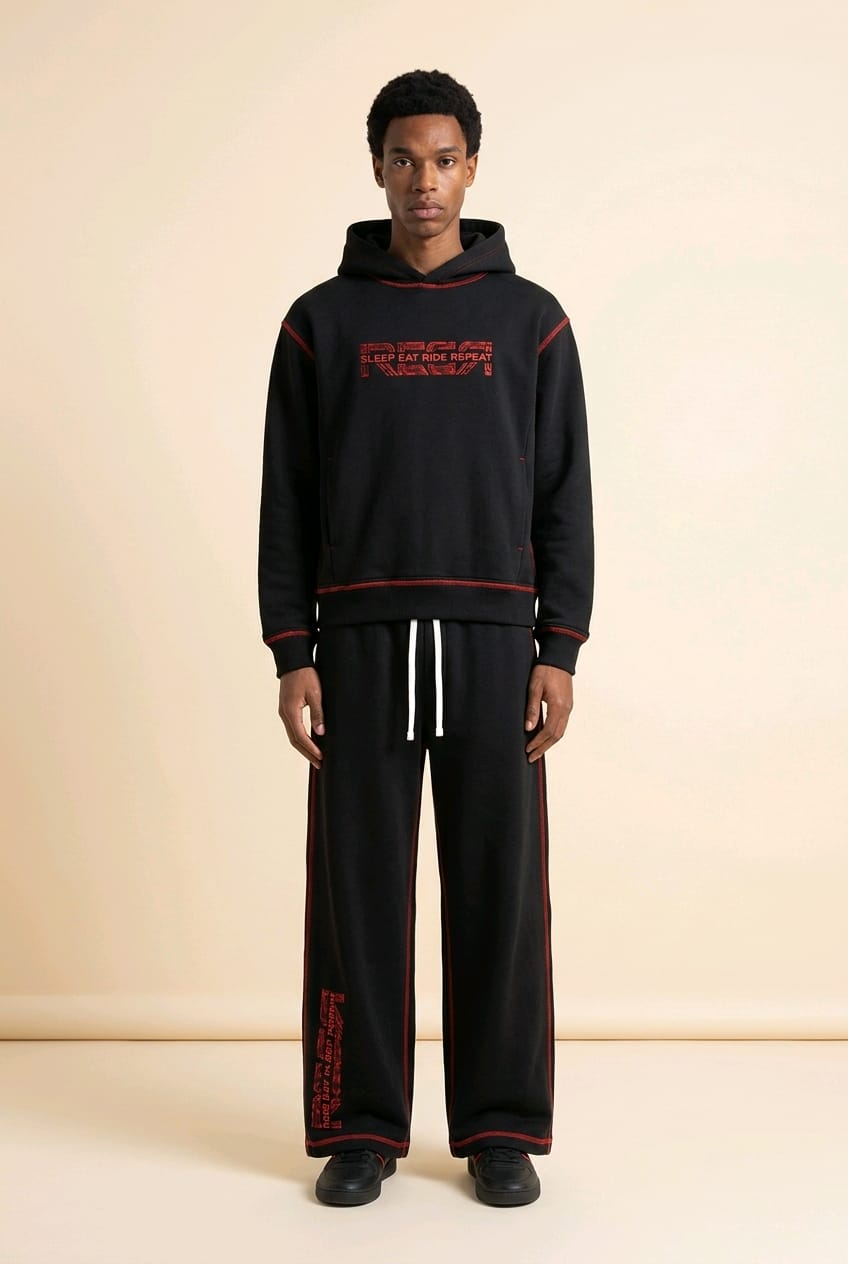 RESR STREETWEAR SUIT — BLACK / RED